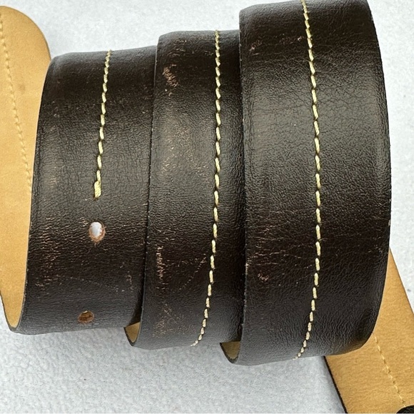Via Veneto Belt Men’s 36 Brown‎ Genuine Leather Silver Buckle Contrast Stitching - Picture 3 of 10